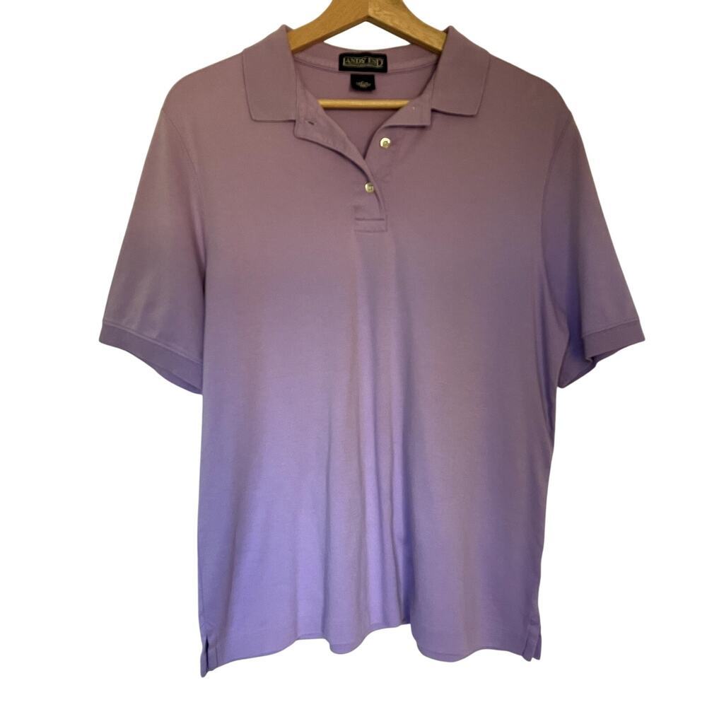 Lands' End lavender purple women's‎ size large polo collared shirt cotton casual